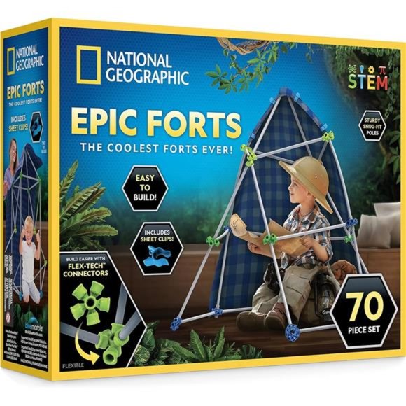 NATIONAL GEOGRAPHIC Kids Fort Building Kit - 70-Pcs Indoor Fort Builder for Kids - Picture 1 of 6